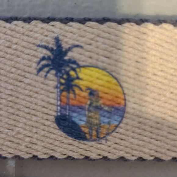 Doc Murphy Mens Belt Hawaiian Design Man and Palm Tree Sz 35 Pre-owned - Picture 1 of 10